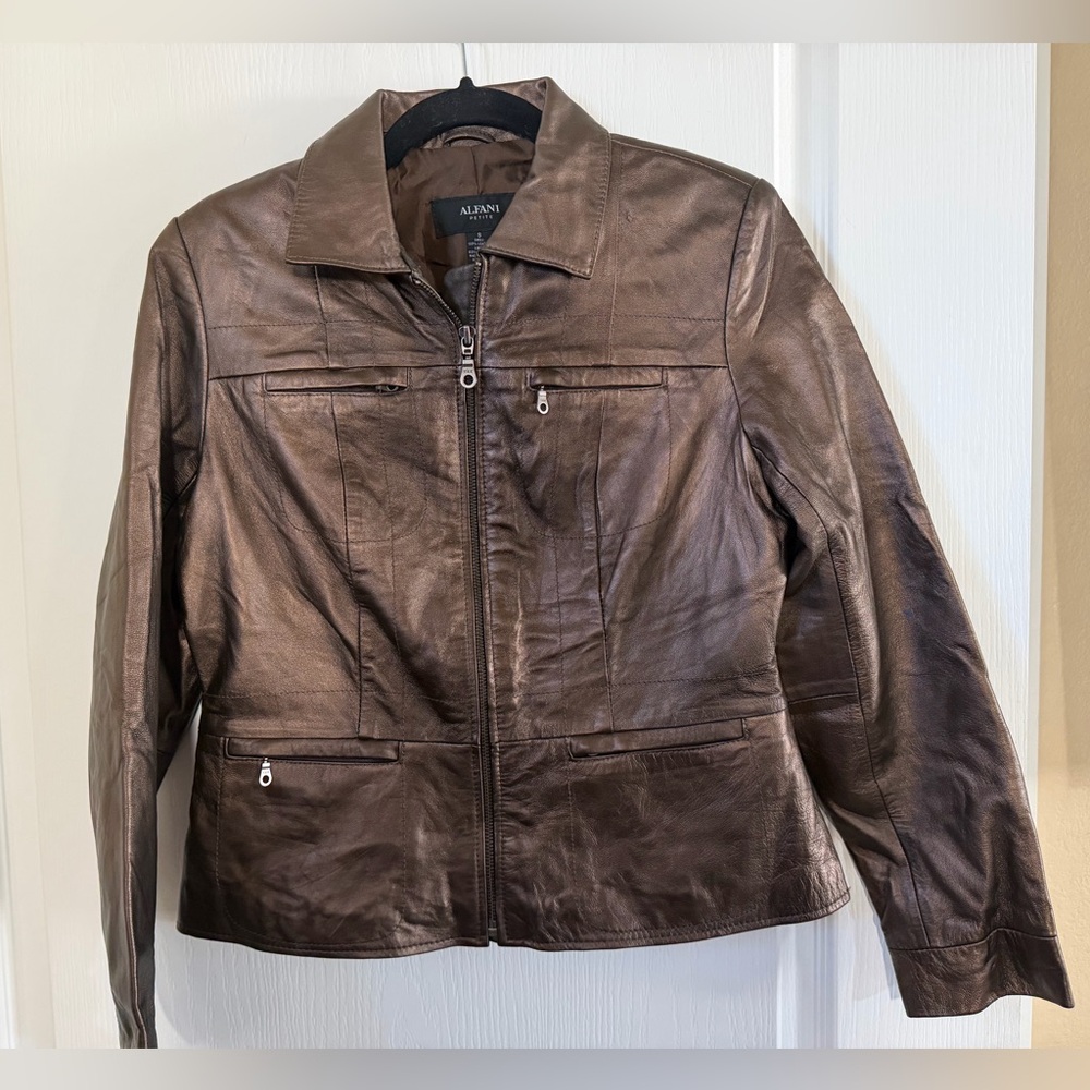 Alfani Metallic Leather Bronze Leather Jacket.  Size S